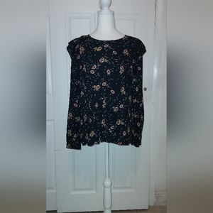 Loft Black Floral Blouse Medium